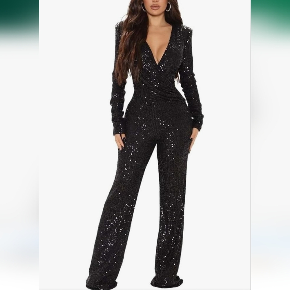 Dressalisa Sequined Black Long Sleeve Jumpsuit